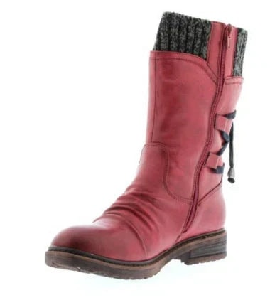 Qing Lace-Up Suede Mid-Calf Women's Boots with Knit Cuff