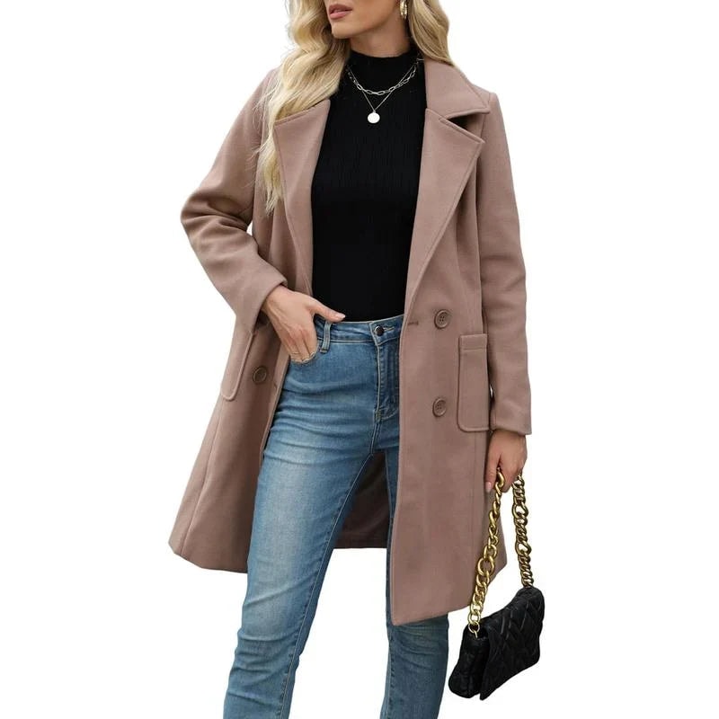 Unn Double-Breasted Notch-Lapel Longline Winter Coat for Women