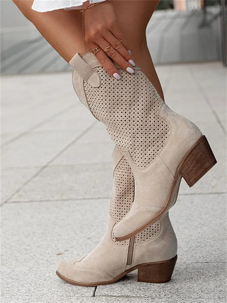 Antonia | Perforated Suede Western Fall Boots for Women