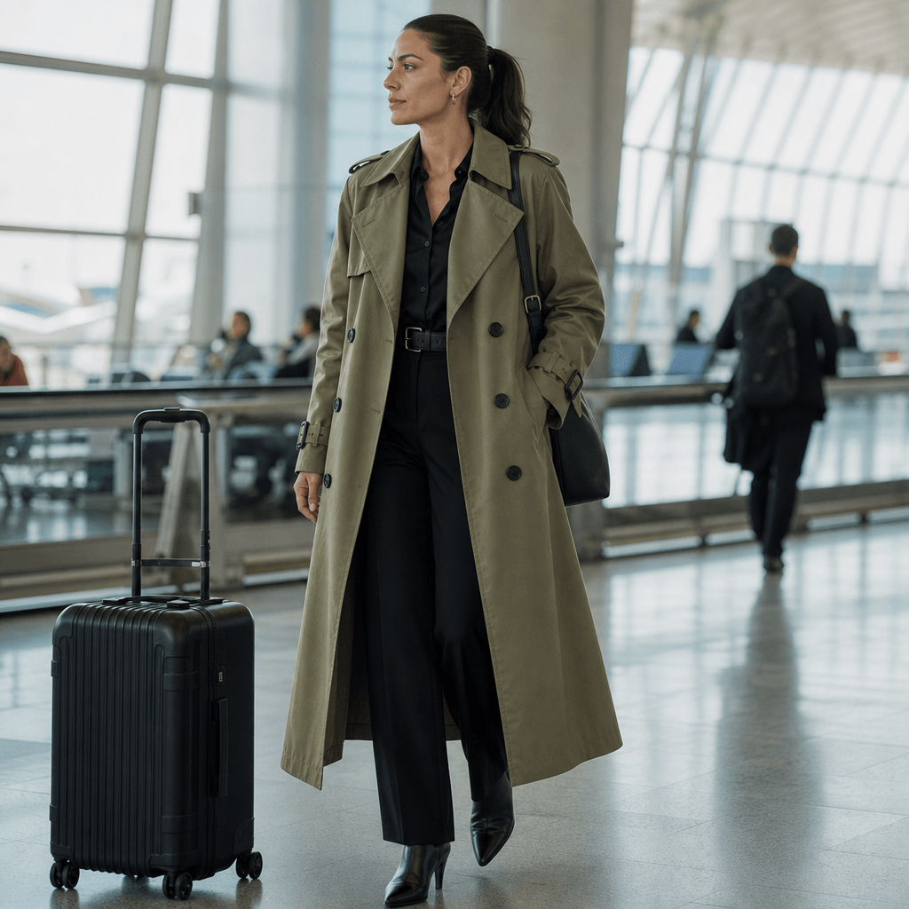 Mayfield Double-Breasted Long Trench Coat with Tailored Collar for Women