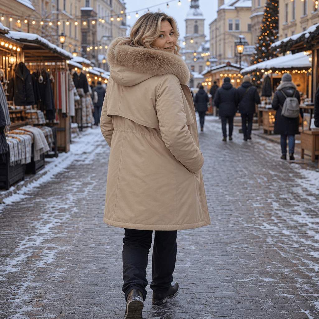 Velora Hooded Mid-Length Faux-Fur Trim Winter Coat for Women