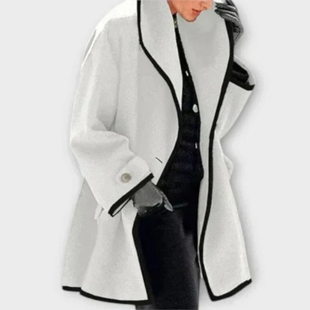 Women's Oversized Wool-Blend Swing Winter Coat with Contrast Trim