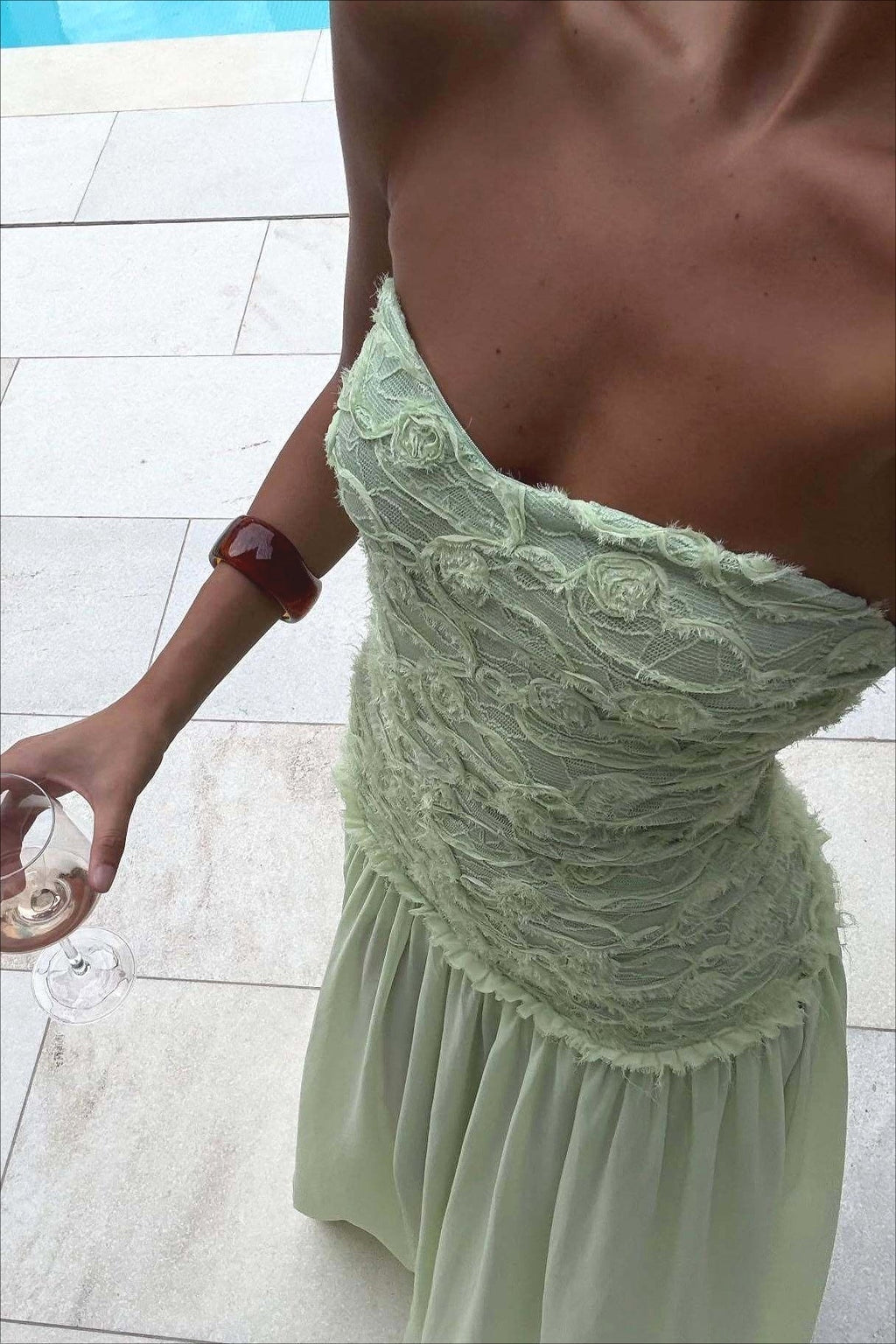 Cleo Strapless Floral Textured Bodice Chiffon Maxi Autumn Wedding Guest Dress
