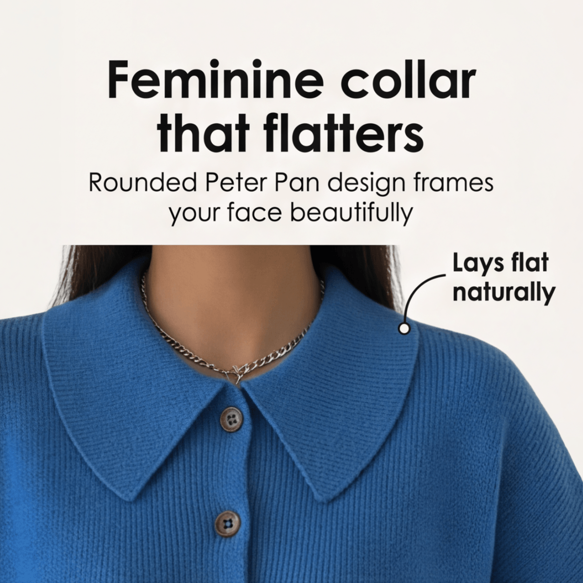 Collete Peter Pan Collar Women's Knitted Cardigan with Ribbed Cuffs