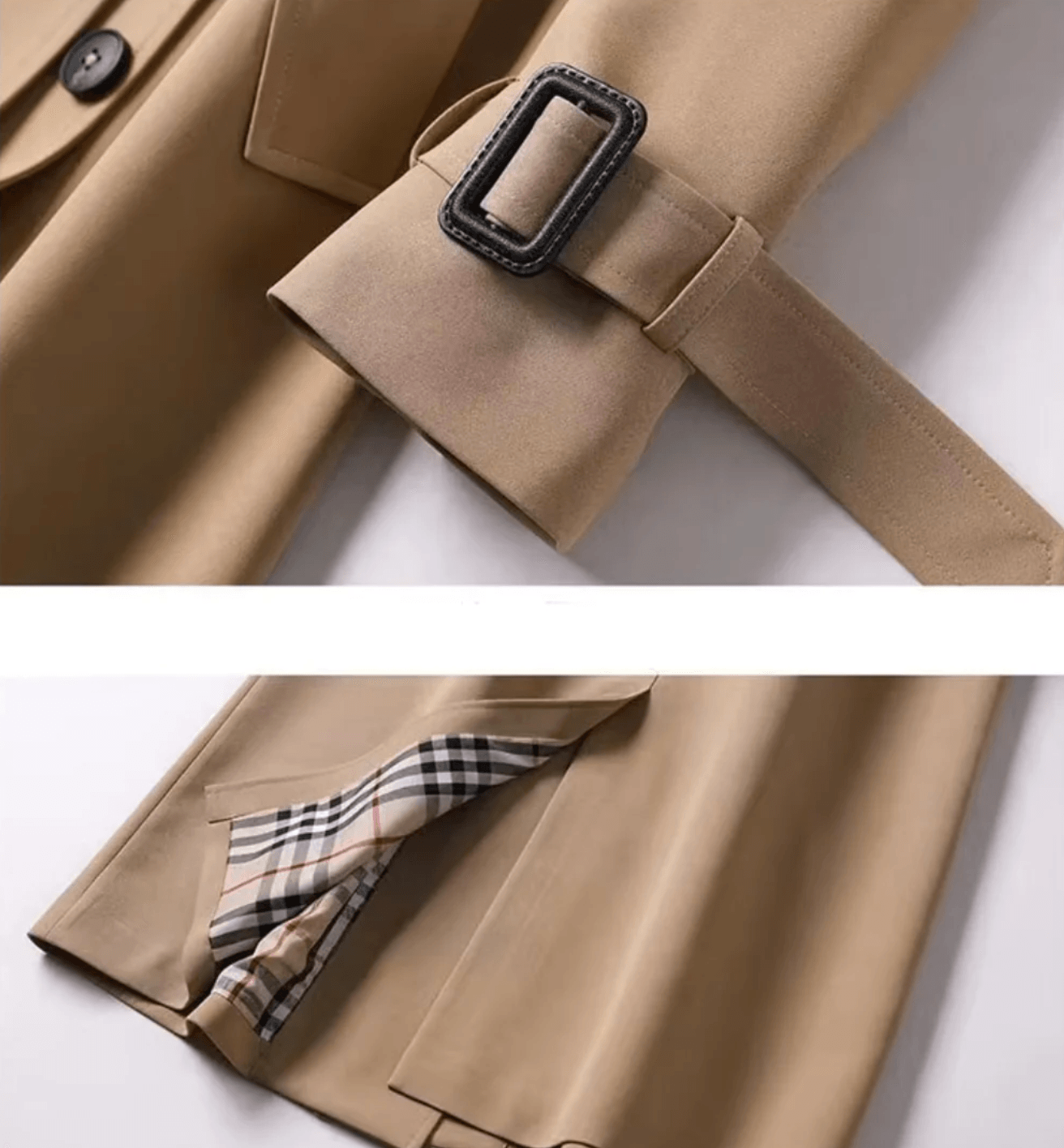 Double-Breasted Belted Trench Coat with Classic Lapel Collar