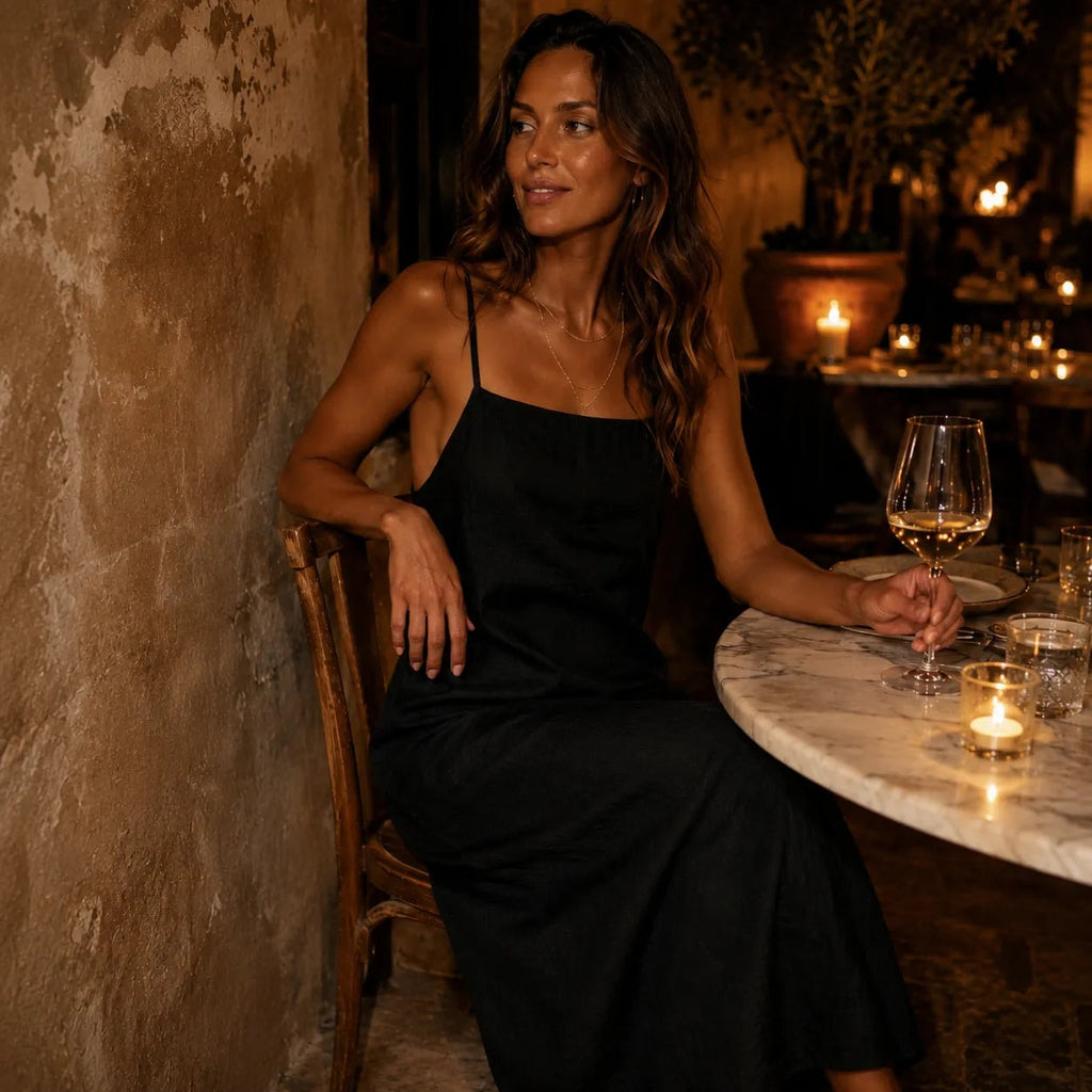 Marelle Spaghetti Strap Linen-Look Women's Midi-Length Slip Dress
