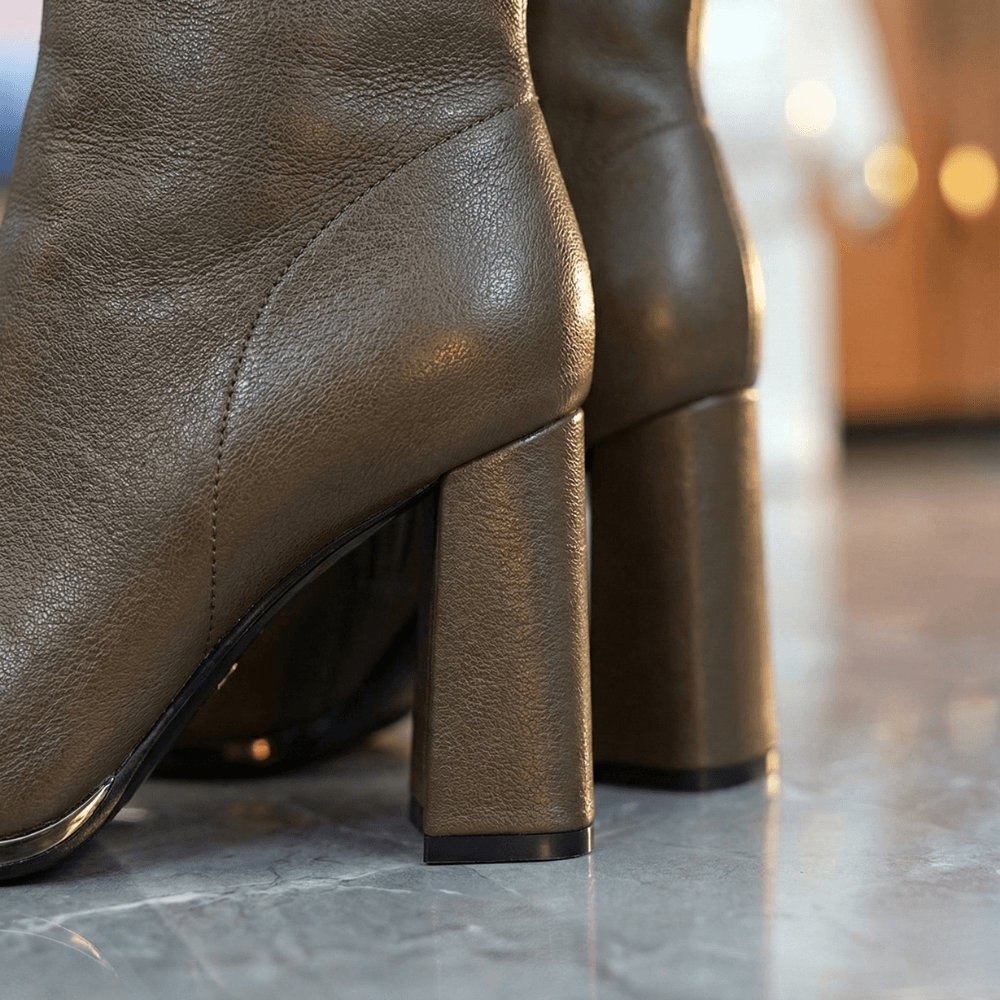 Stretch Knit Block Heel Boots with Side Zipper for Women
