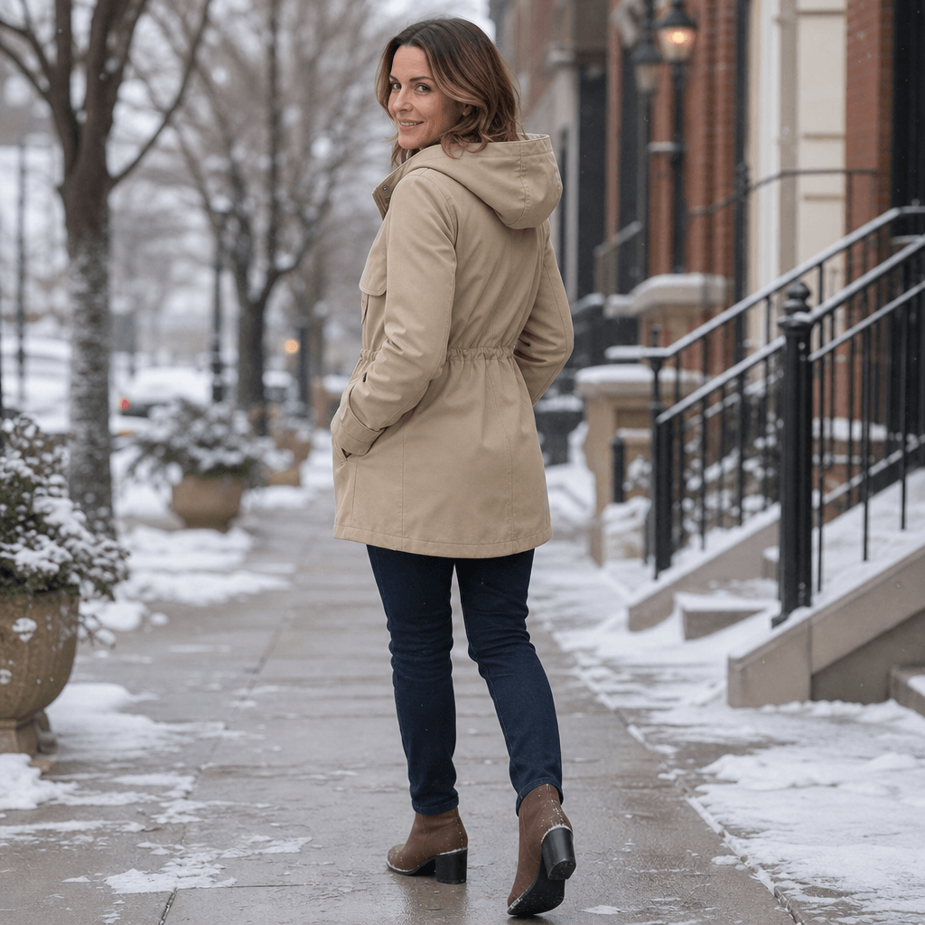 Women's Adjustable Waist Hooded Anorak Jacket with Drawstring