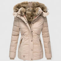Veyzandra Women's Faux Fur Hooded Puffer Winter Coat with Adjustable Hood and Pockets