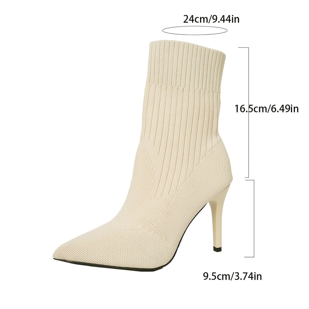 Women's Pointed-Toe Ribbed Knit Ankle Boots with Stiletto Heel