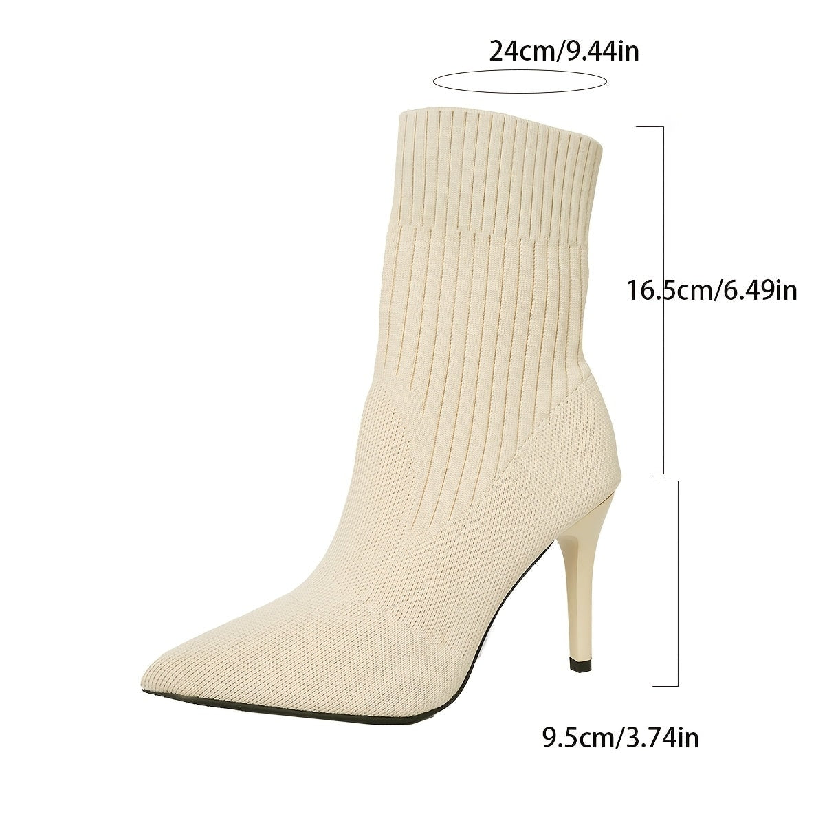 Women's Pointed-Toe Ribbed Knit Ankle Boots with Stiletto Heel