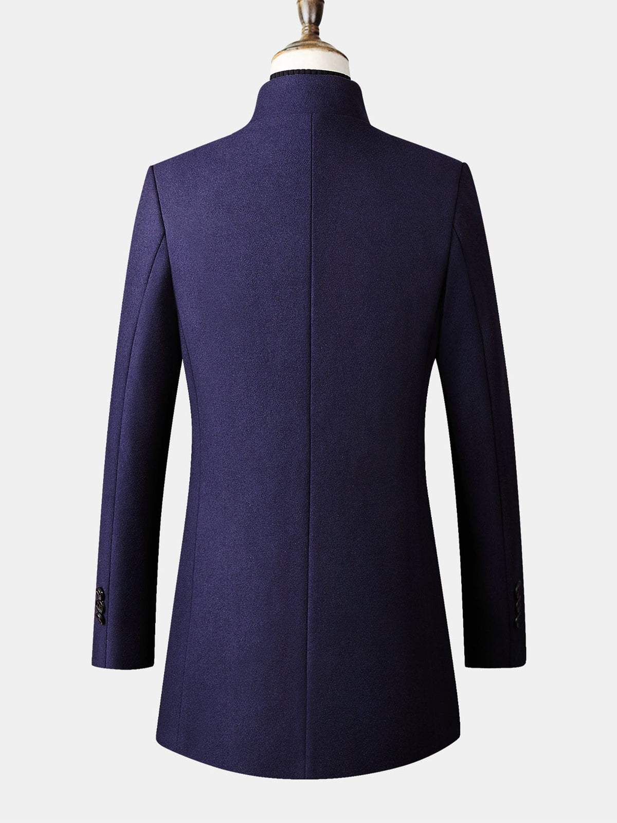 Men's Tailored Long Wool Blend Winter Coat with Stand Collar and Button Front