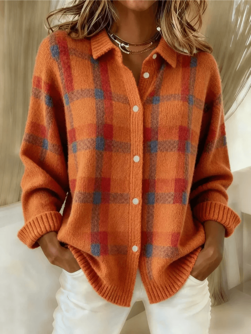 Esmeralda Women's Plaid Cotton Blend Long Sleeve Button-Up Blouse