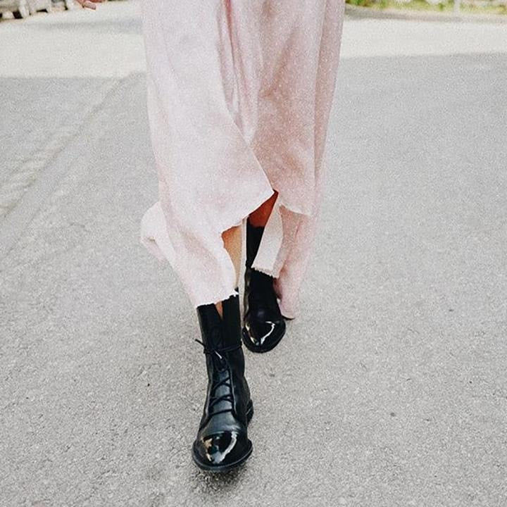 Lace-Up Cap Toe Fall Boots with Ankle-High Faux Leather Shaft