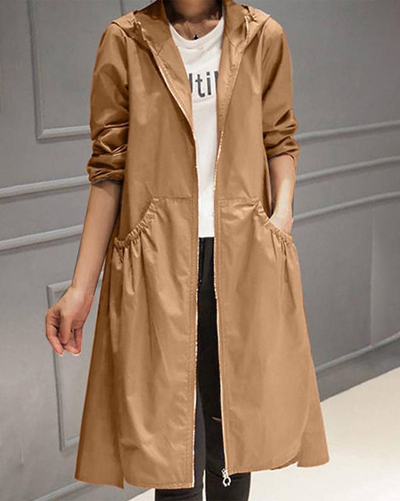 Maialen Hooded Oversized Cotton-Blend Trench Coat for Women