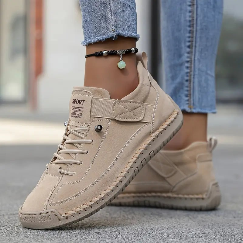 Women's Leather Lace-Up Sneakers with Adjustable Strap for Comfort