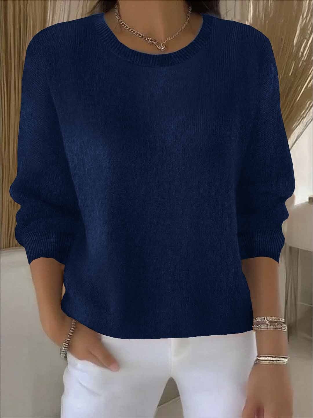 Lorie Ribbed-Cuff Women's Knitted Sweater with Crew Neck