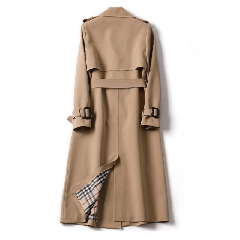 Double-Breasted Belted Trench Coat with Classic Lapel Collar