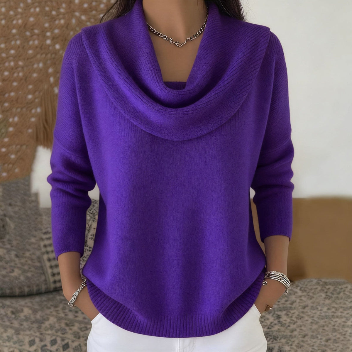 Vânia Cowl-Neck Ribbed Knit Sweater for Women