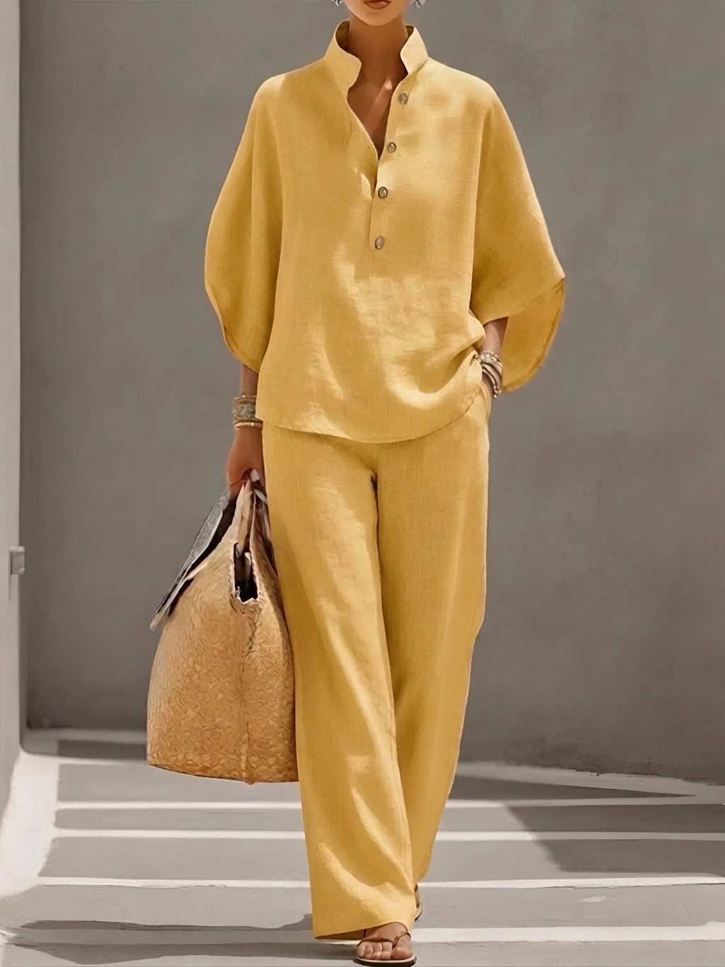 Women's Collared Wide-Leg Trouser Two Piece Outfit Set