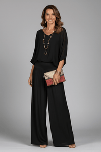 Natalie Women's Chiffon Wide-Leg Two-Piece Co-Ord Set with Draped Top