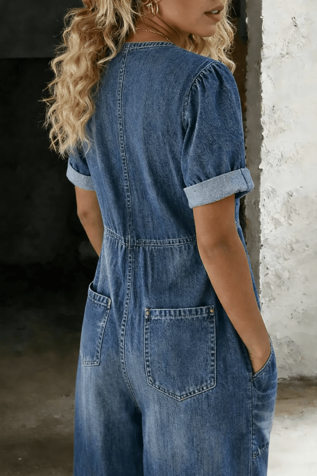 Maya Denim Tie-Front Jumpsuit with Wide Leg and Pockets