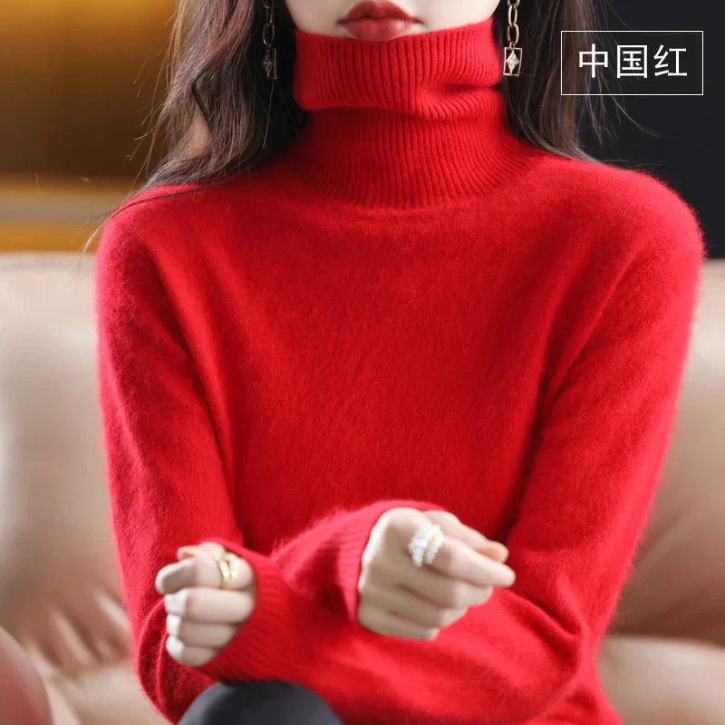 Women's Knit Turtleneck Sweater with Ribbed Cuffs