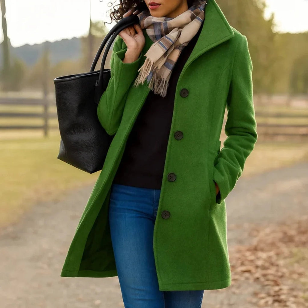 Heledd Notch-Lapel Longline Wool-Blend Winter Coat for Women