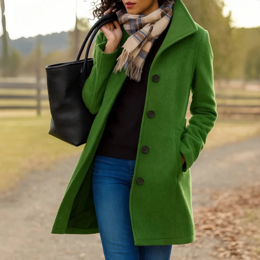 Heledd Notch-Lapel Longline Wool-Blend Winter Coat for Women