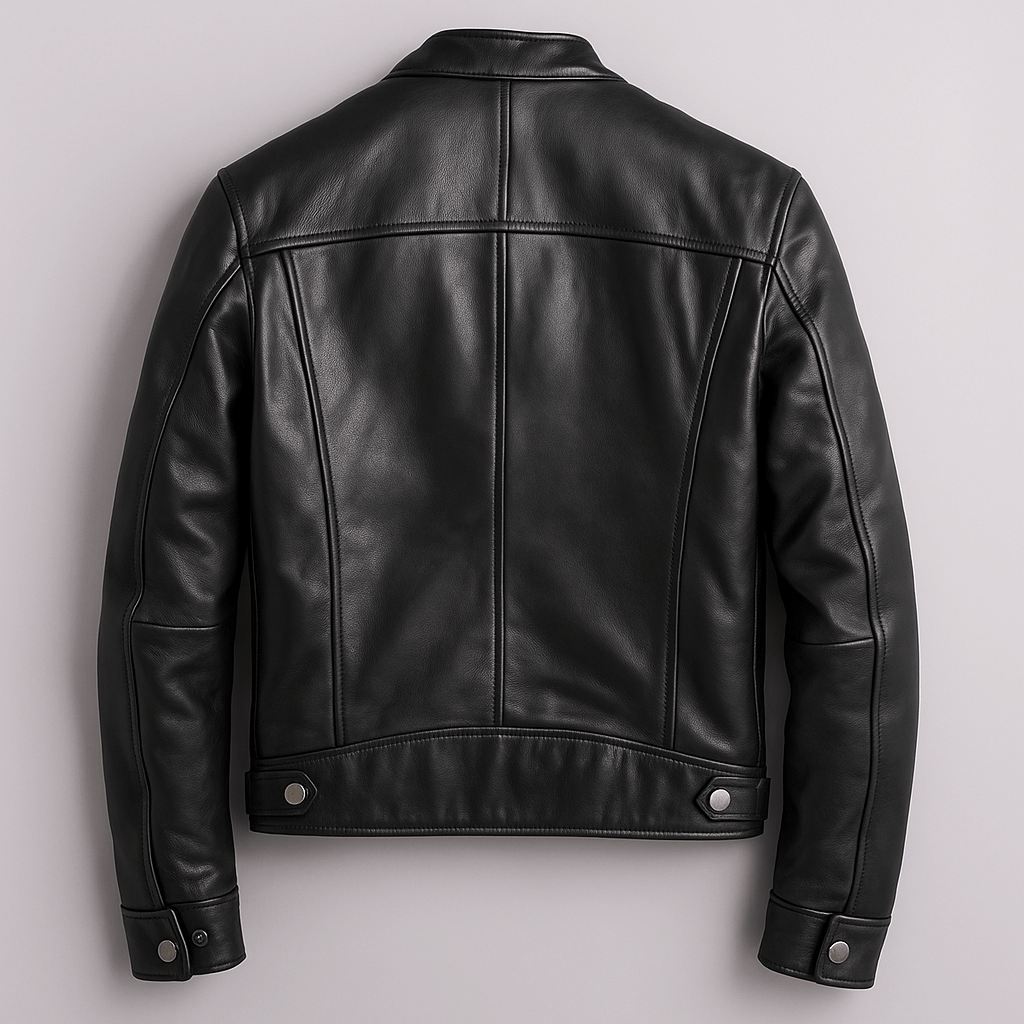 Men's Genuine Leather Moto Jacket with Zip Pockets