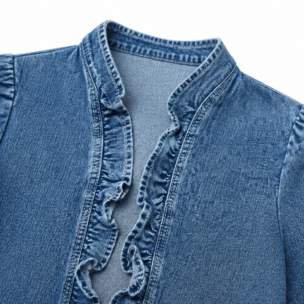 Ruffle-Trim Open-Front Denim Jacket for Women