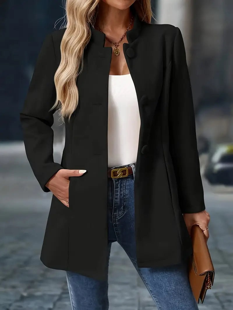 Sofia Button-Front Stand Collar Wool Blend Winter Coat for Women