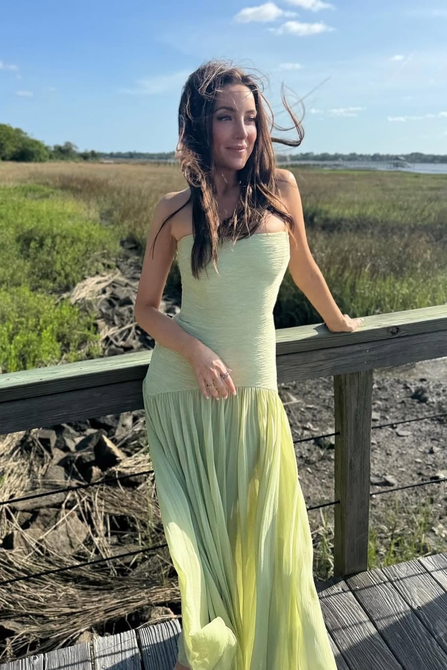 Strapless Pleated Maxi Dress for Fall Wedding Guest Occasions