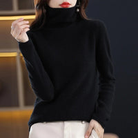 Women's Turtleneck Wool Knitted Sweater with Ribbed Cuffs