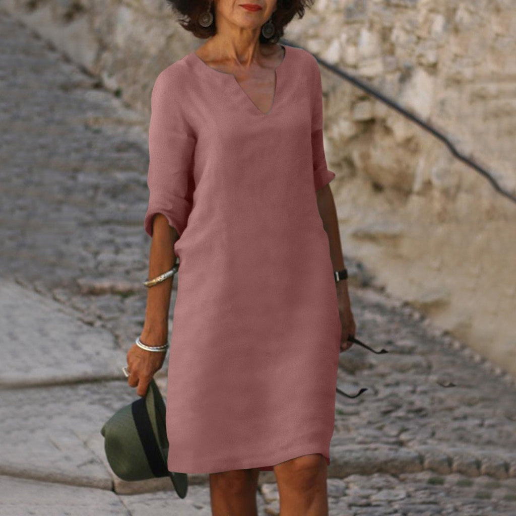 Relaxed V-Neck Midi Fall Dresses for Women Wedding Guest Occasions