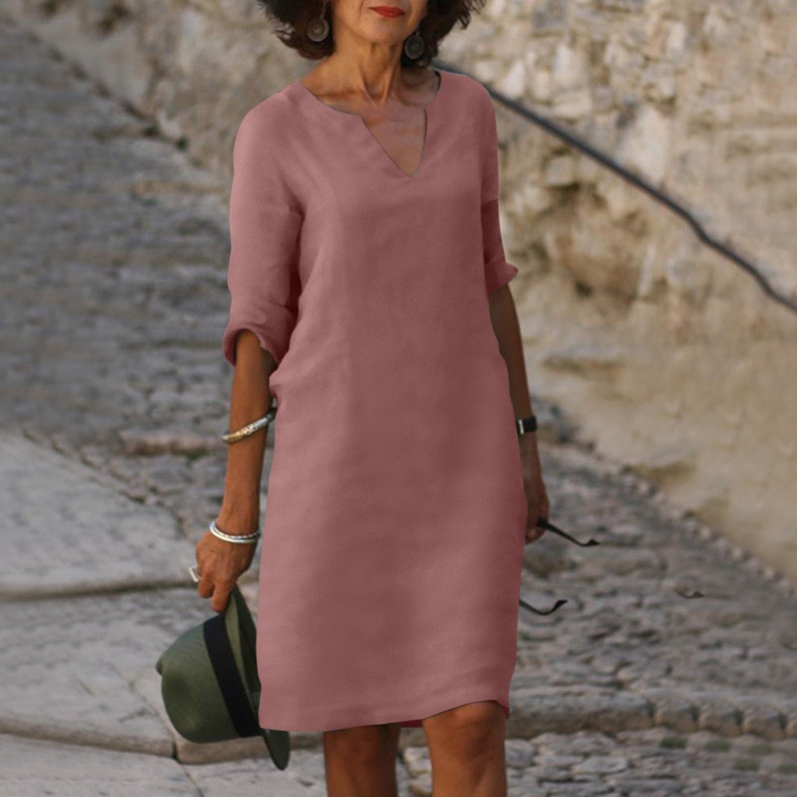 Relaxed V-Neck Midi Fall Dresses for Women Wedding Guest Occasions