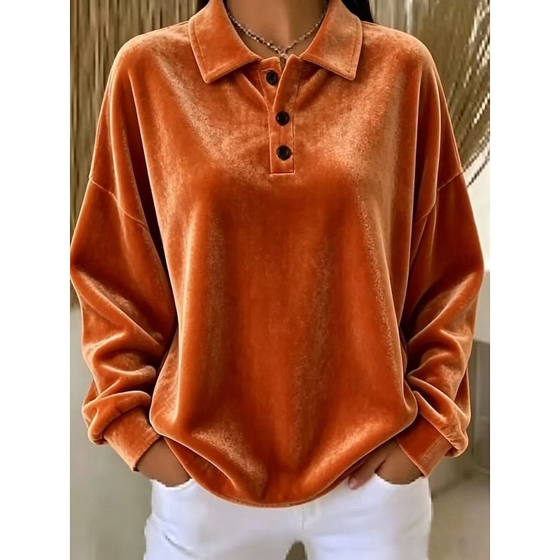 Women's Collared Sweater with Oversized Drop Shoulders and Button Placket
