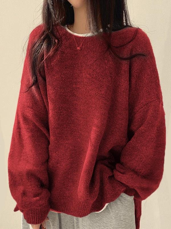 Oversized Sweater with Drop Shoulders and Side Slits for Women