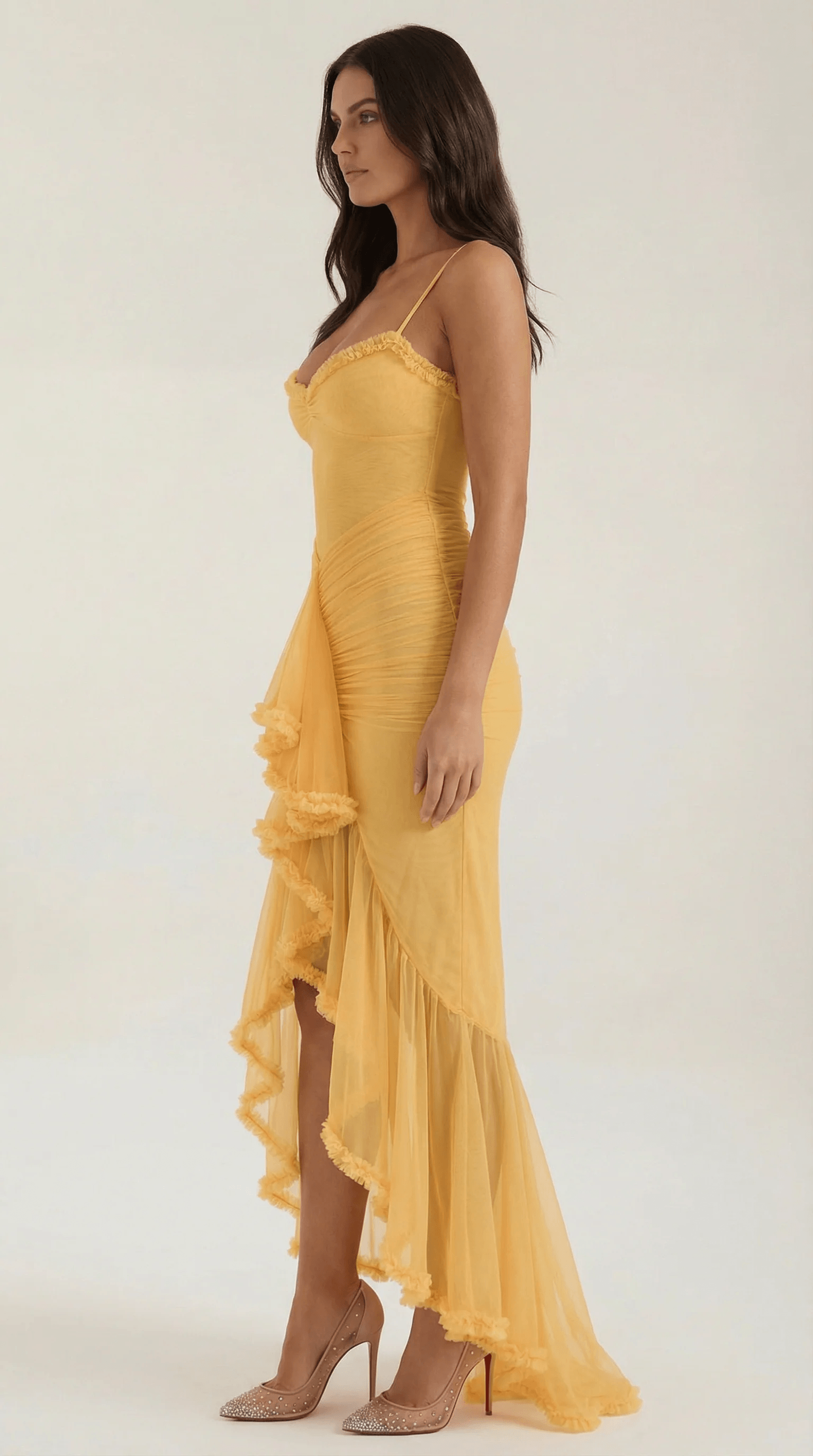 Phoebe Ruffle High Low Maxi Dress for Fall Wedding Guest Dresses