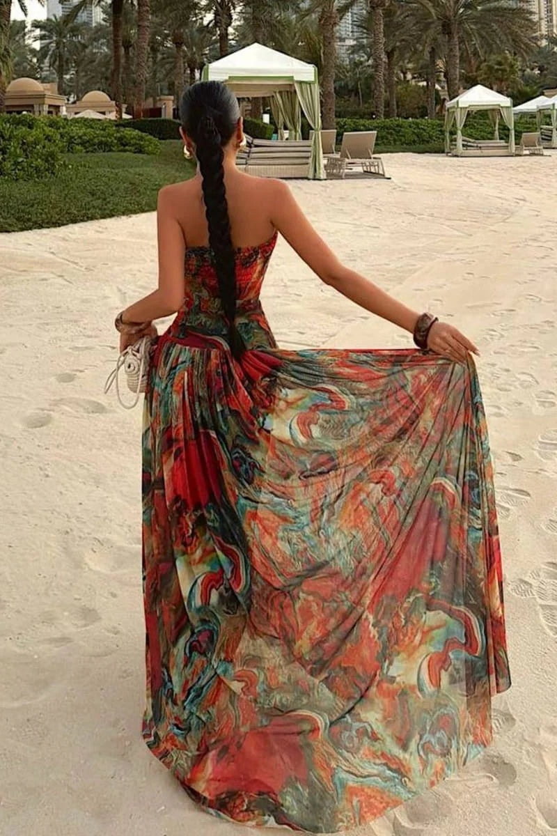 Strapless Pleated Maxi Dress for Homecoming Dresses and Fall Weddings