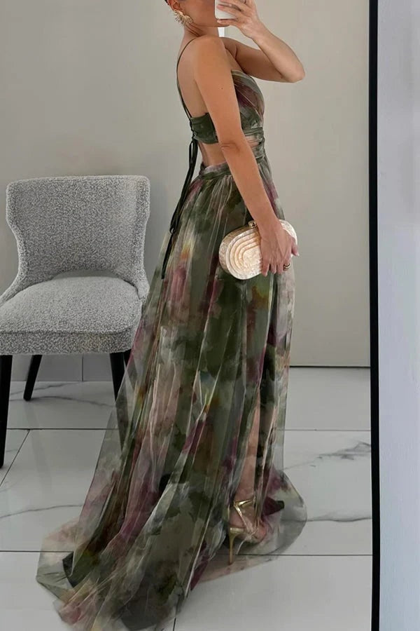 Angela Floral Print Cutout Waist Maxi Dress for Autumn Wedding Guests