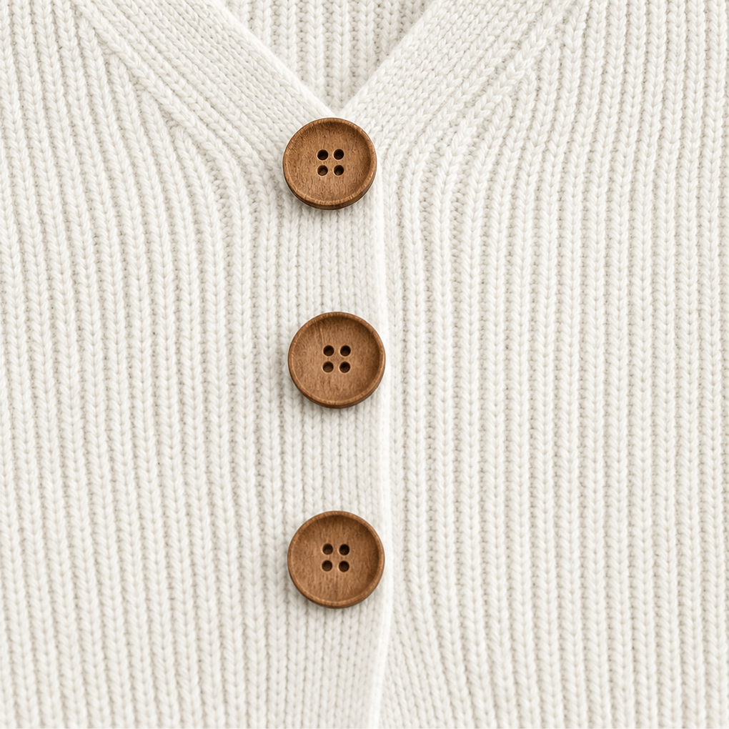 Vessa Ribbed V-Neck Button-Front Acrylic Knitted Sweater for Women