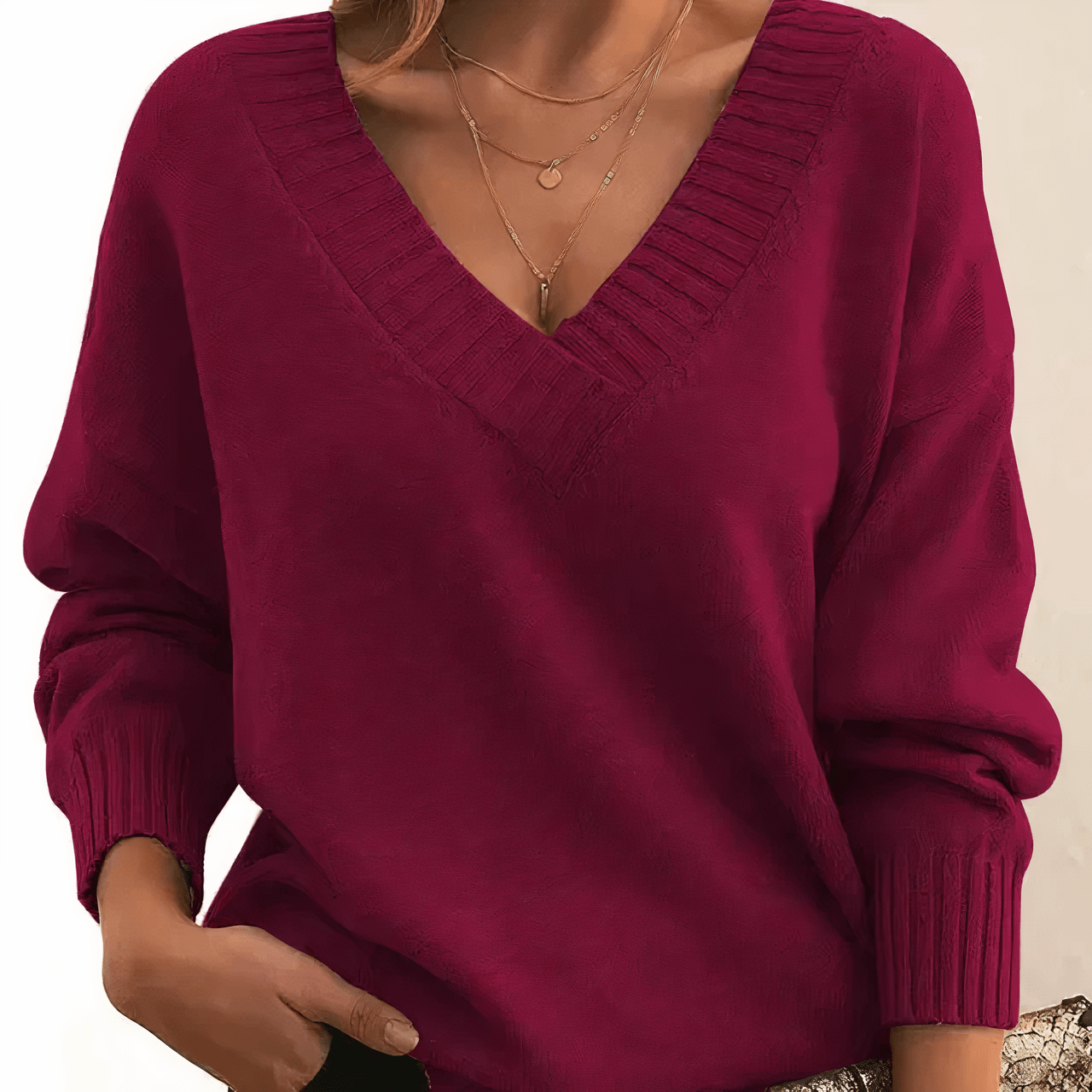 Oversized V Neck Cashmere Sweater with Relaxed Balloon Sleeves