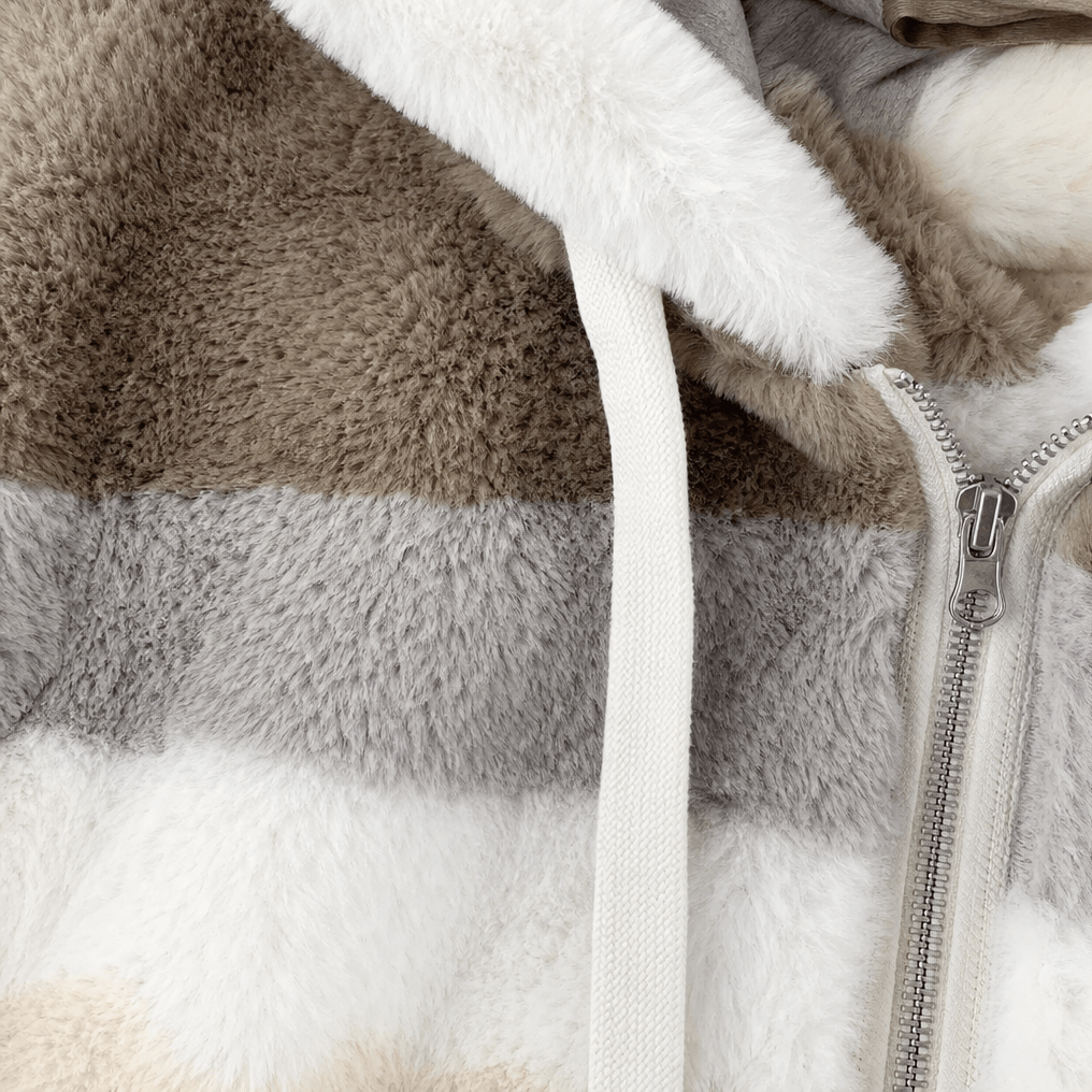 Furvella Women's Color-Block Oversized Faux Fur Hooded Winter Coat