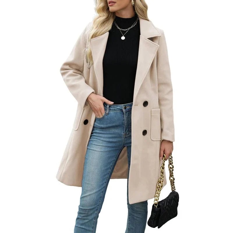 Unn Double-Breasted Notch-Lapel Longline Winter Coat for Women