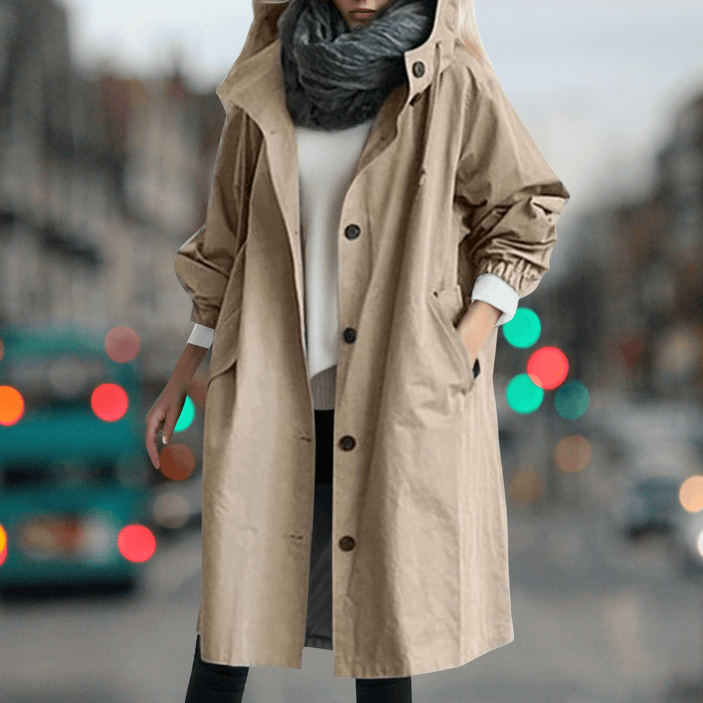Karmele Hooded High-Neck Cotton Blend Trench Coat for Women