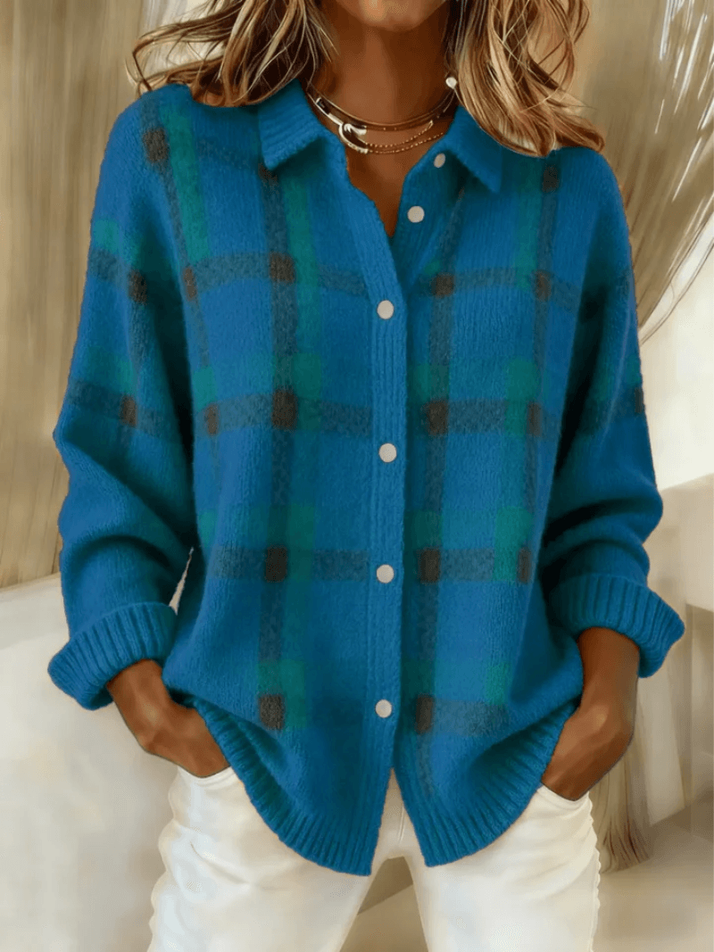Esmeralda Women's Plaid Cotton Blend Long Sleeve Button-Up Blouse