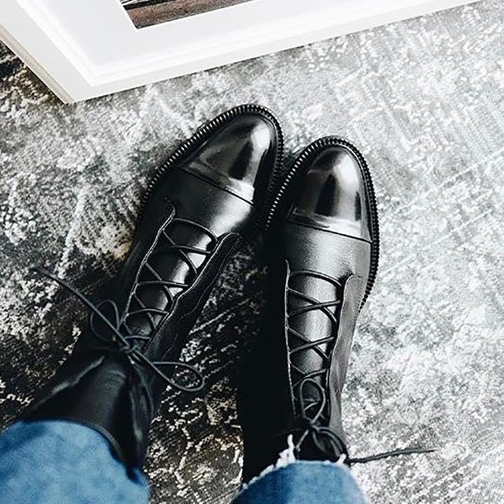 Lace-Up Cap Toe Fall Boots with Ankle-High Faux Leather Shaft