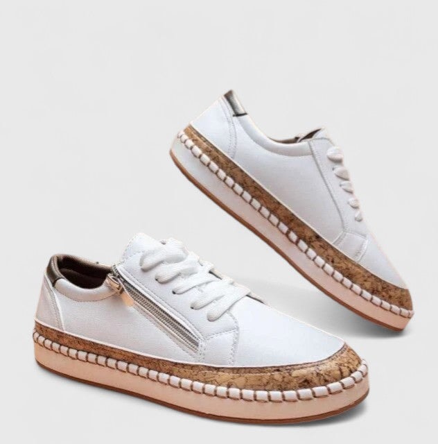 Floral Embroidered Platform Sneakers with Cork Sole for Women