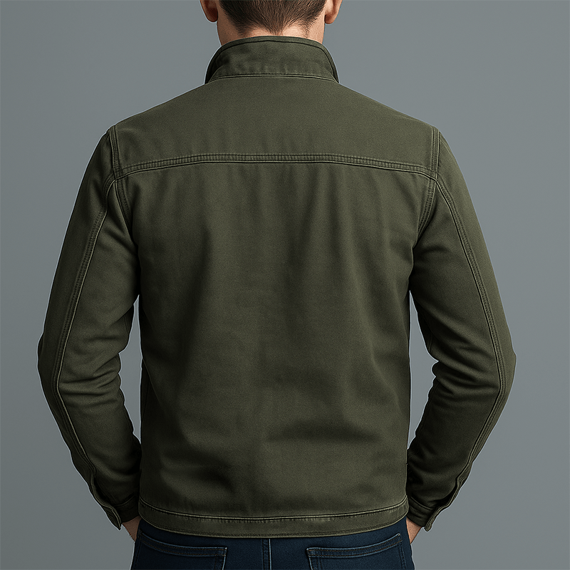 Men's Cotton Zip-Up Jacket with Stand Collar